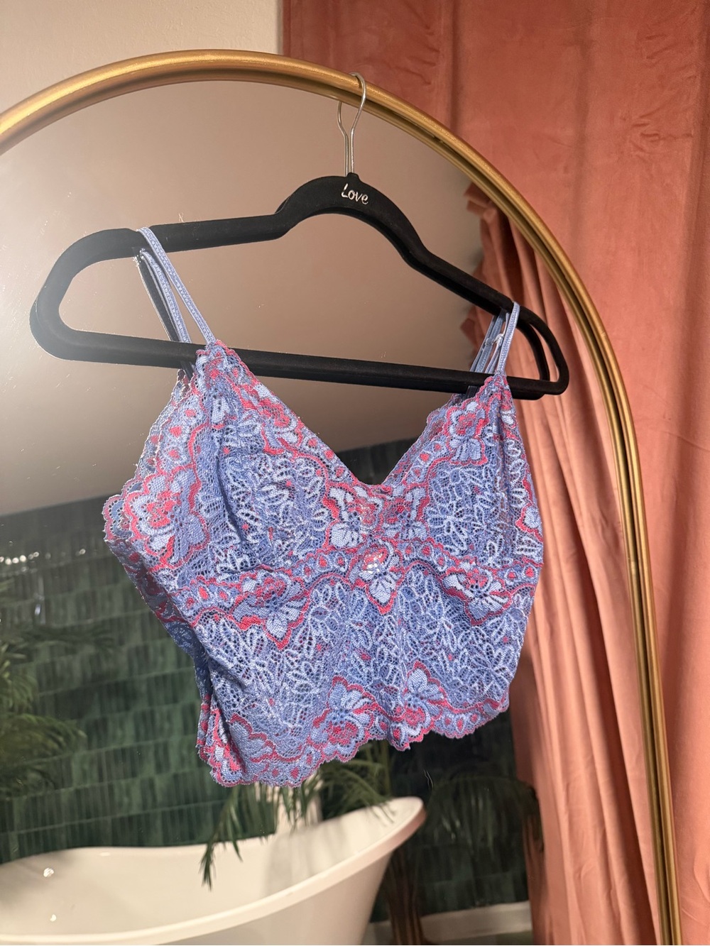 Lace Cropped Cami in Lavender and Coral